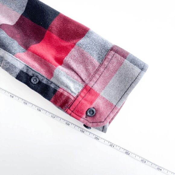 Eddie Bauer Mens Button Down Shirt Relaxed Fit  Plaid Red Black Large Tall - Picture 8 of 8